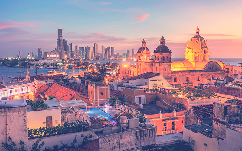 Vista nocturna de Cartagena de Indias, Colombia