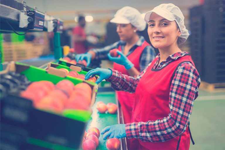 mujer trabaja en una fábrica de comida